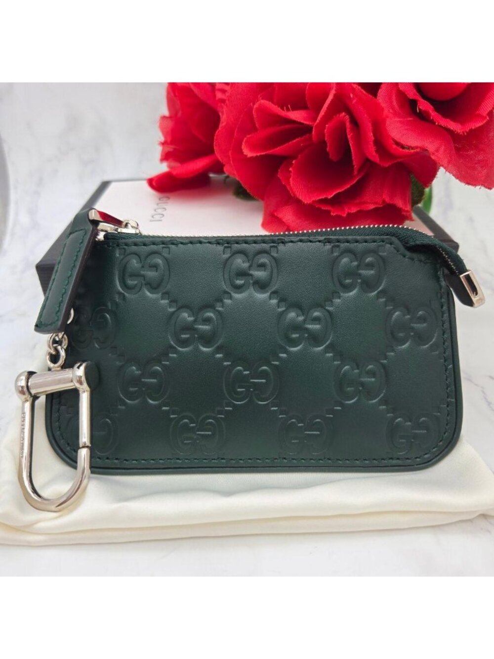 Gucci Guccissima Coin Purse Wallet GG Green Leather